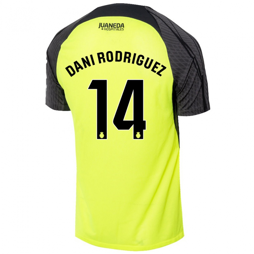 Bambino Maglia Dani Rodríguez #14 Verde Fluorescente Nero Kit Gara Away 2024/25 Maglietta