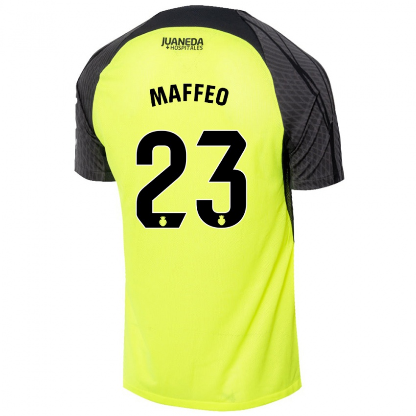 Bambino Maglia Pablo Maffeo #23 Verde Fluorescente Nero Kit Gara Away 2024/25 Maglietta