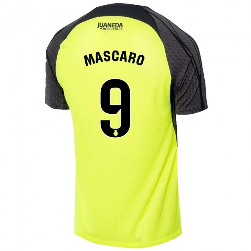 Bambino Maglia Pau Mascaró #9 Verde Fluorescente Nero Kit Gara Away 2024/25 Maglietta