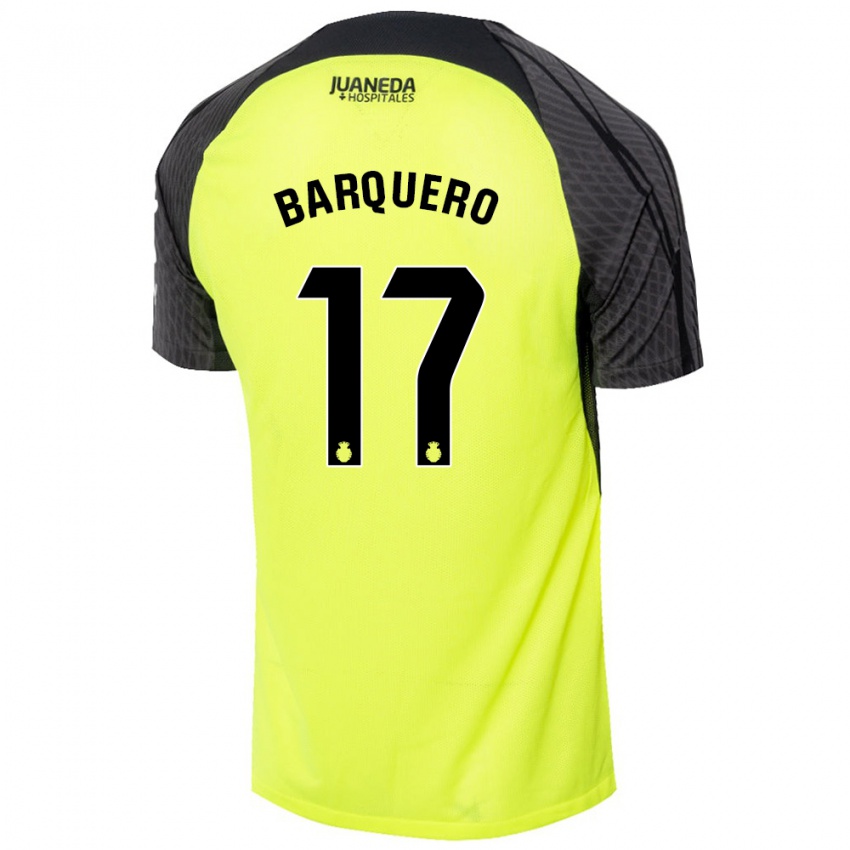 Bambino Maglia Adrián Barquero #17 Verde Fluorescente Nero Kit Gara Away 2024/25 Maglietta