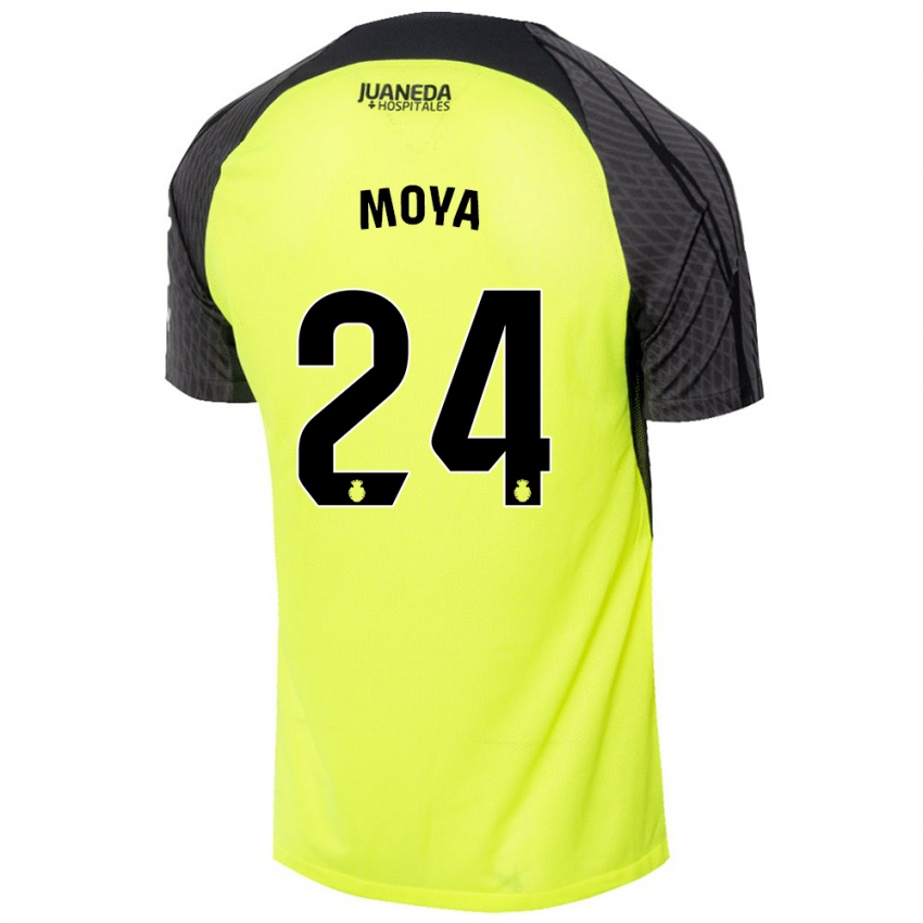 Bambino Maglia Pablo Moyá #24 Verde Fluorescente Nero Kit Gara Away 2024/25 Maglietta