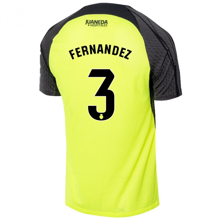 Bambino Maglia Marcos Fernández #3 Verde Fluorescente Nero Kit Gara Away 2024/25 Maglietta