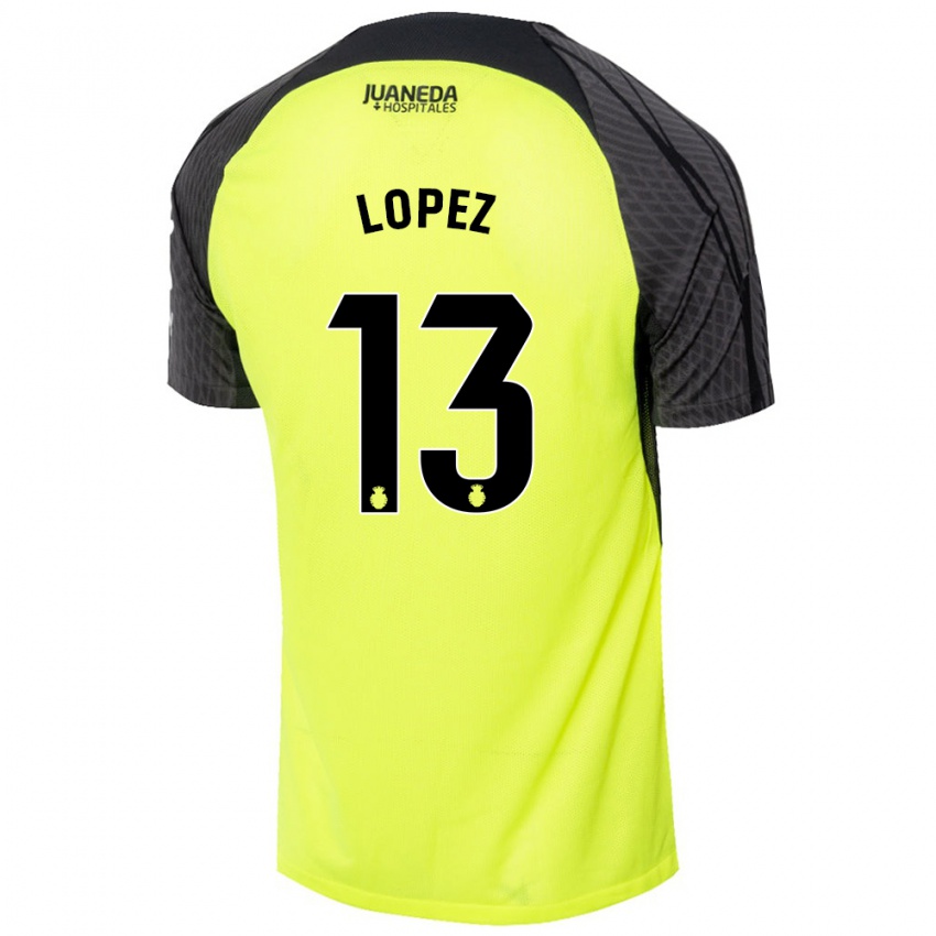 Bambino Maglia Iván López #13 Verde Fluorescente Nero Kit Gara Away 2024/25 Maglietta