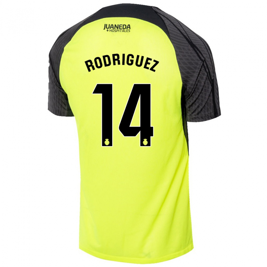 Bambino Maglia Diego Rodríguez #14 Verde Fluorescente Nero Kit Gara Away 2024/25 Maglietta