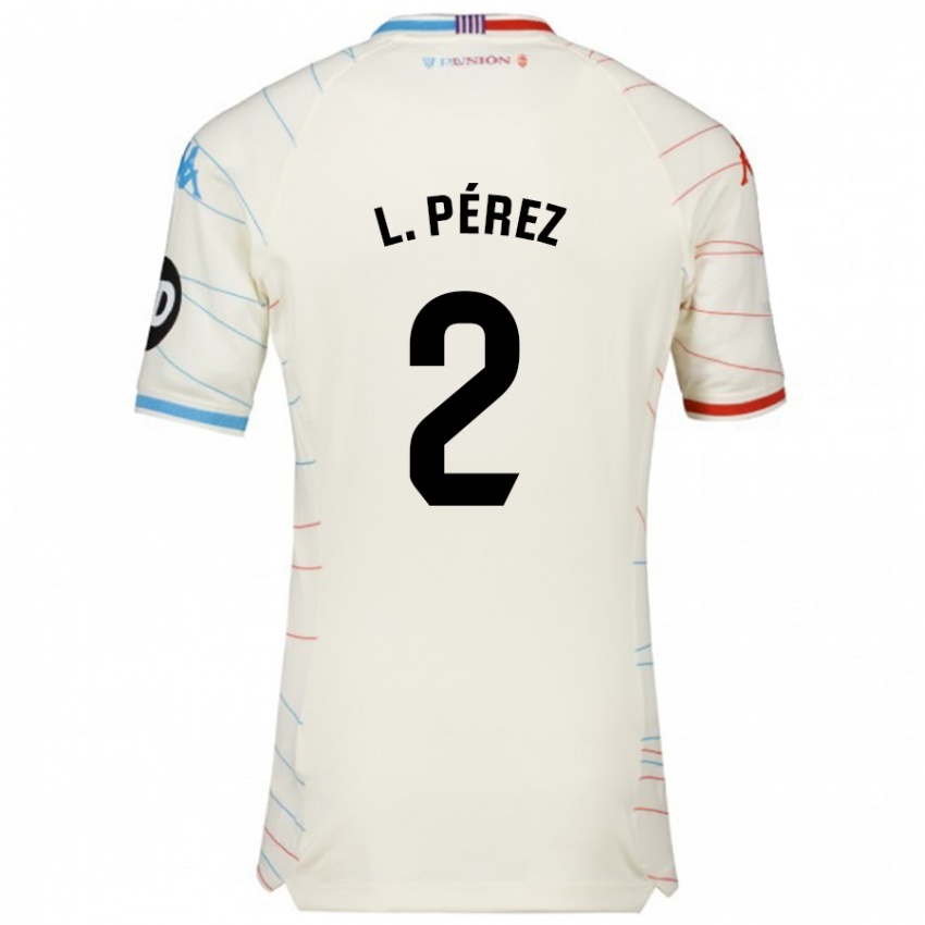 Bambino Maglia Luis Pérez #2 Bianco Rosso Blu Kit Gara Away 2024/25 Maglietta