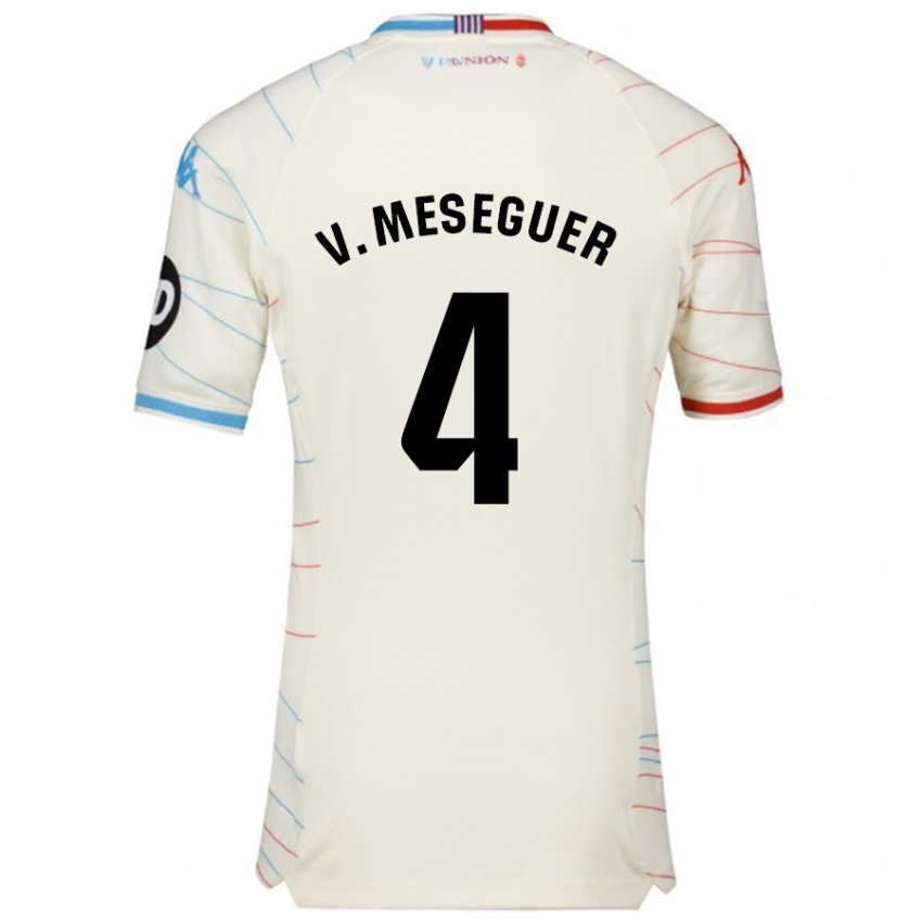 Bambino Maglia Víctor Meseguer #4 Bianco Rosso Blu Kit Gara Away 2024/25 Maglietta