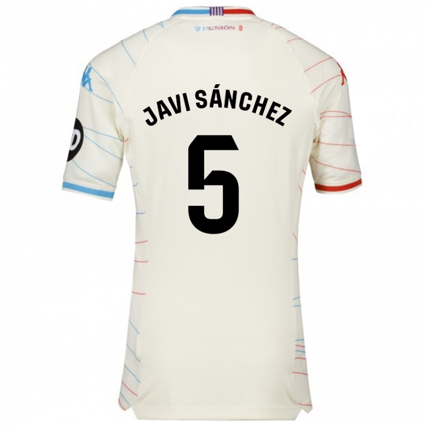 Bambino Maglia Javi Sánchez #5 Bianco Rosso Blu Kit Gara Away 2024/25 Maglietta