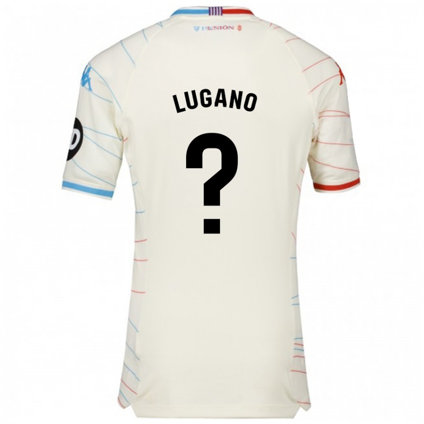 Bambino Maglia Thiago Lugano #0 Bianco Rosso Blu Kit Gara Away 2024/25 Maglietta