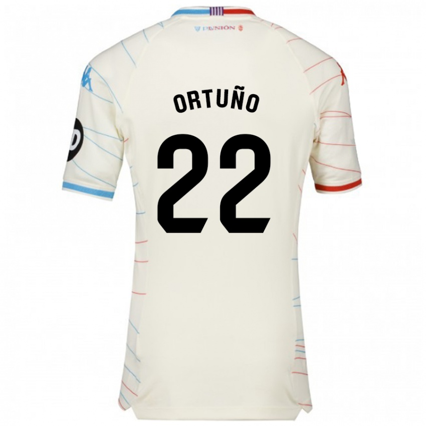 Bambino Maglia Fran Ortuño #22 Bianco Rosso Blu Kit Gara Away 2024/25 Maglietta