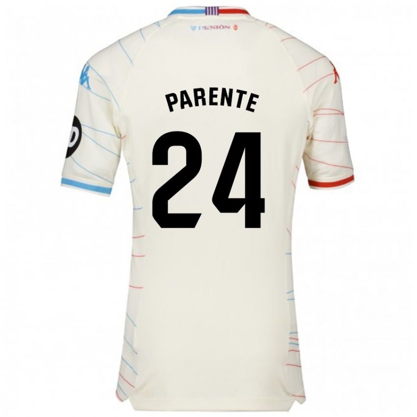 Bambino Maglia Iago Parente #24 Bianco Rosso Blu Kit Gara Away 2024/25 Maglietta