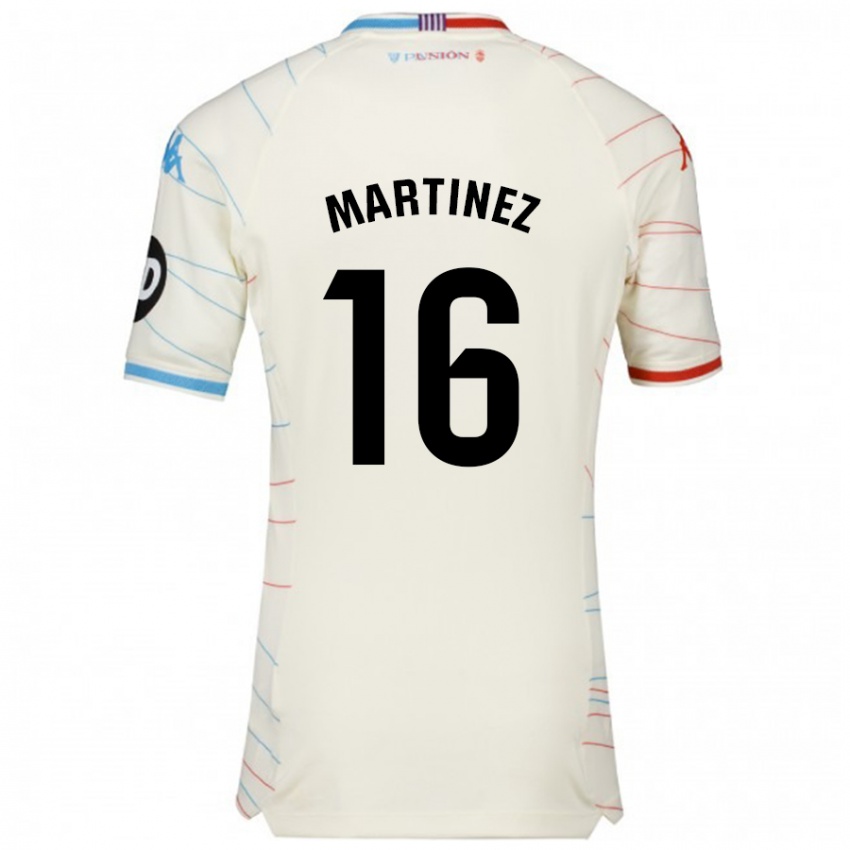 Bambino Maglia Jesús Martínez #16 Bianco Rosso Blu Kit Gara Away 2024/25 Maglietta