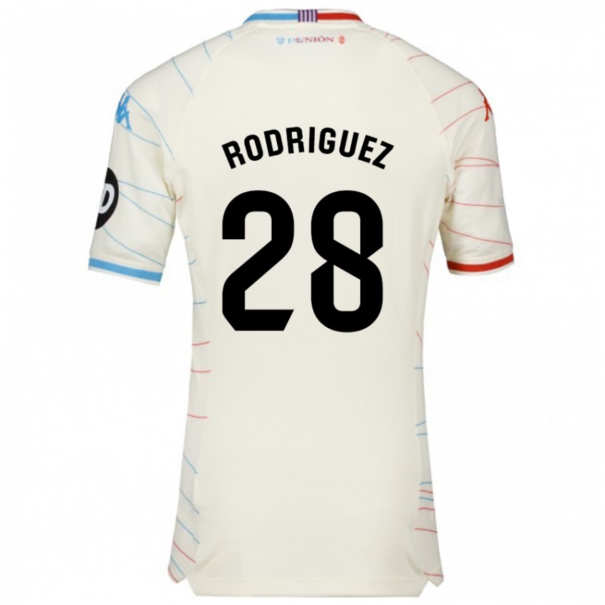 Bambino Maglia Yago Rodríguez #28 Bianco Rosso Blu Kit Gara Away 2024/25 Maglietta