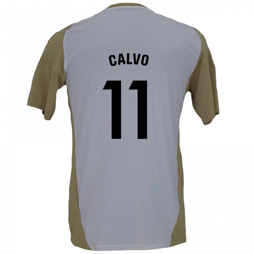 Bambino Maglia Álex Calvo #11 Marrone Bianco Kit Gara Away 2024/25 Maglietta