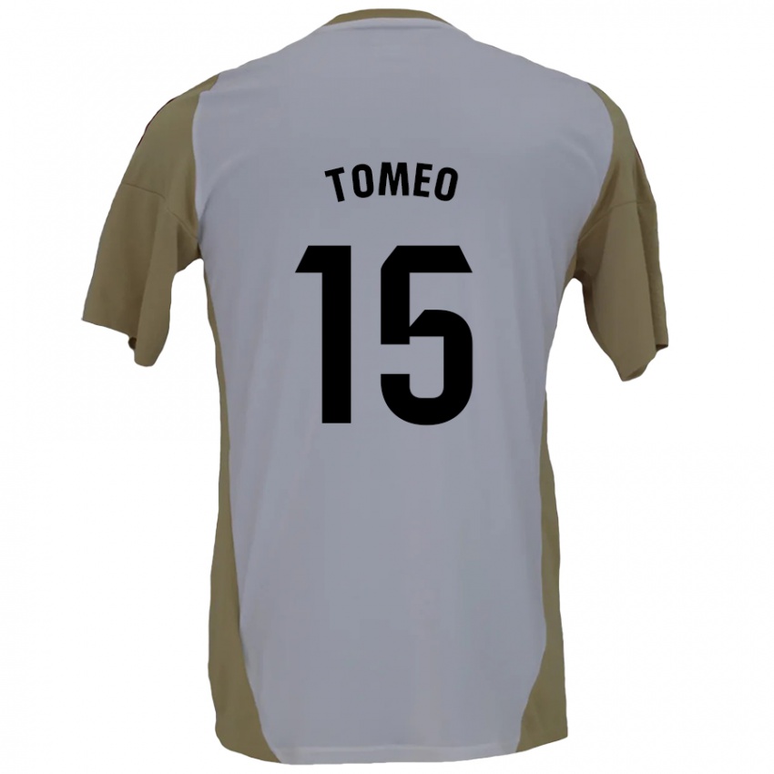 Bambino Maglia Pablo Tomeo #15 Marrone Bianco Kit Gara Away 2024/25 Maglietta