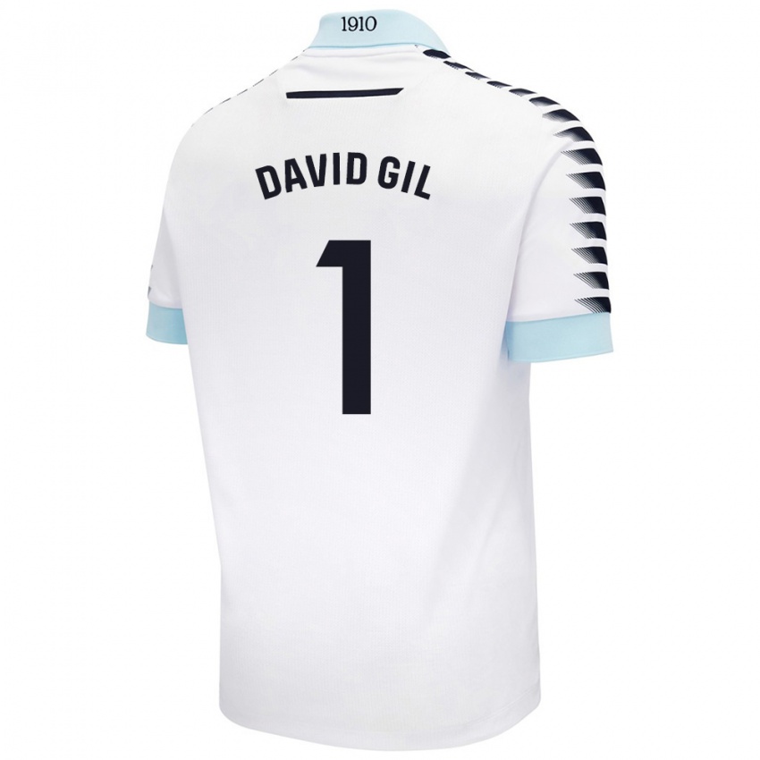 Bambino Maglia David Gil #1 Bianco Blu Kit Gara Away 2024/25 Maglietta