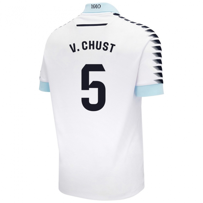 Bambino Maglia Victor Chust #5 Bianco Blu Kit Gara Away 2024/25 Maglietta