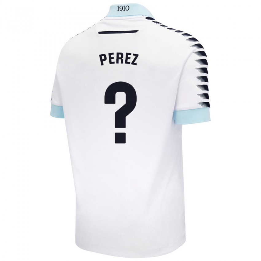 Bambino Maglia Ángel Pérez #0 Bianco Blu Kit Gara Away 2024/25 Maglietta