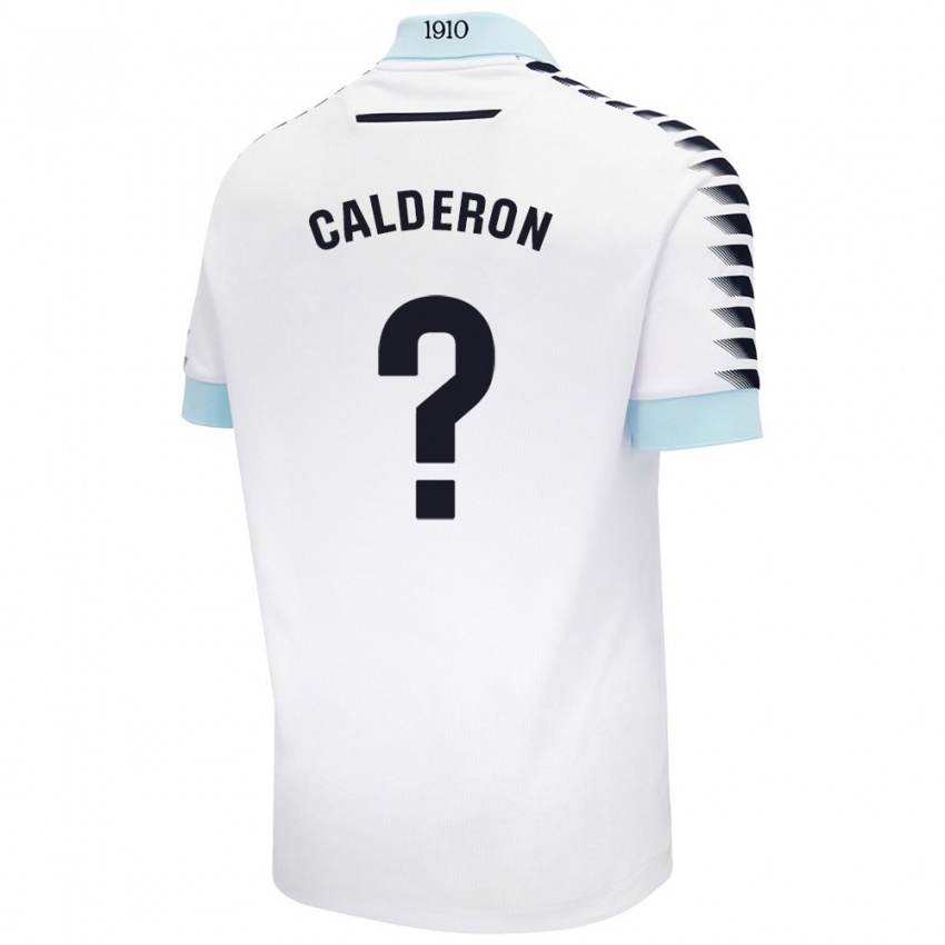 Bambino Maglia Martín Calderón #0 Bianco Blu Kit Gara Away 2024/25 Maglietta