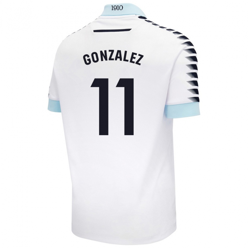 Bambino Maglia Chus González #11 Bianco Blu Kit Gara Away 2024/25 Maglietta