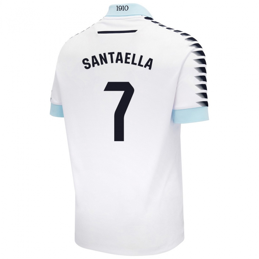 Bambino Maglia Natalia Santaella Picón #7 Bianco Blu Kit Gara Away 2024/25 Maglietta