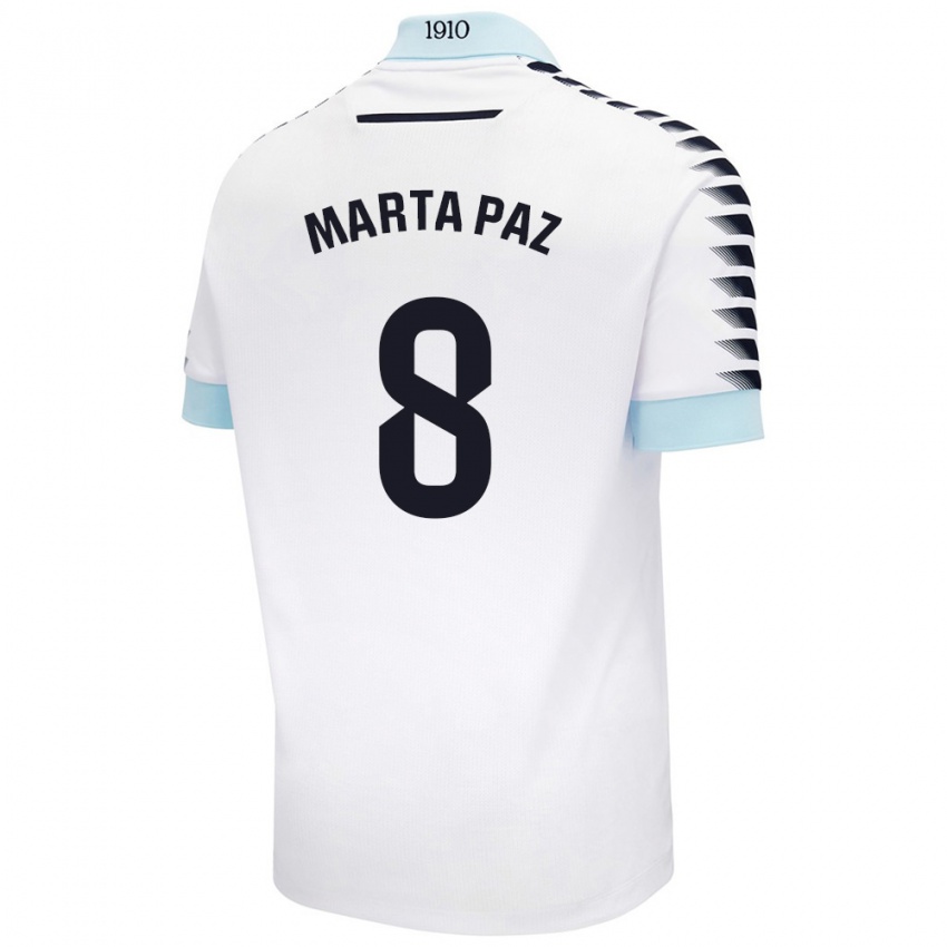 Bambino Maglia Marta Milagros Paz Cruz #8 Bianco Blu Kit Gara Away 2024/25 Maglietta