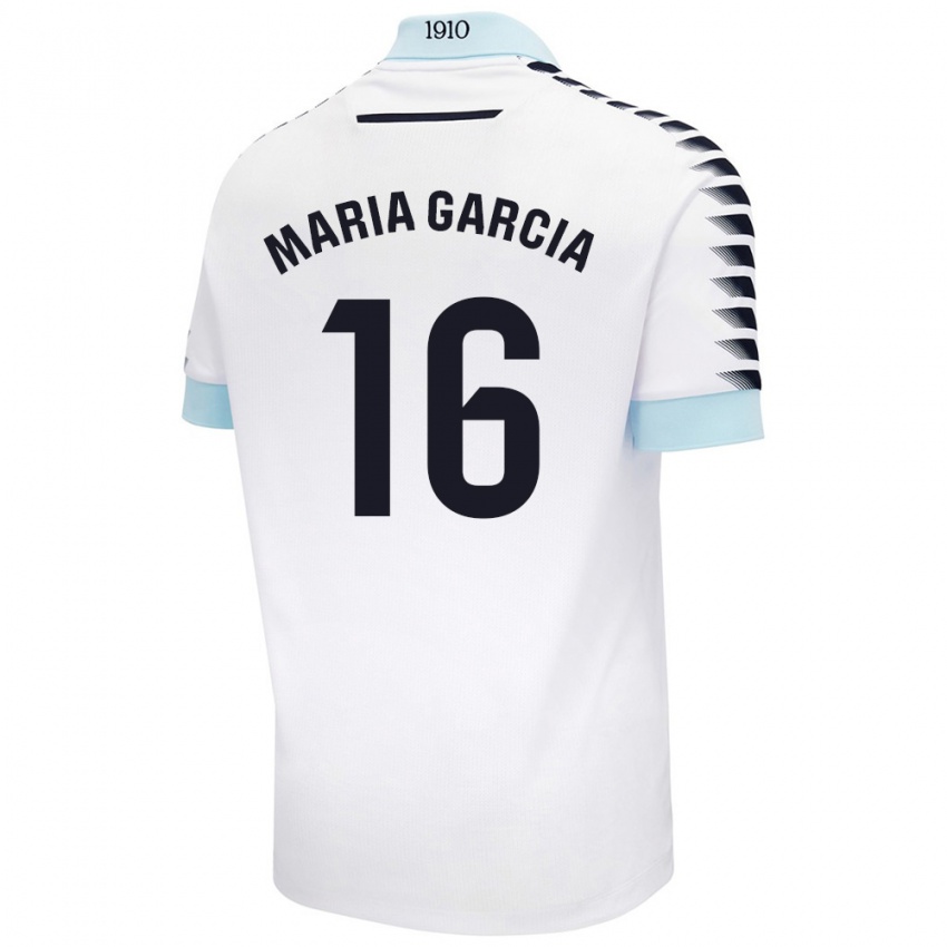 Bambino Maglia Maria García Fernández #16 Bianco Blu Kit Gara Away 2024/25 Maglietta