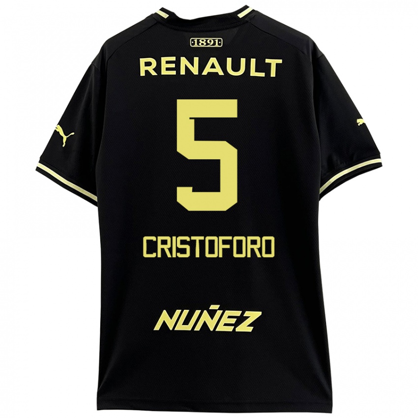 Bambino Maglia Sebastián Cristóforo #5 Nero Giallo Kit Gara Away 2024/25 Maglietta