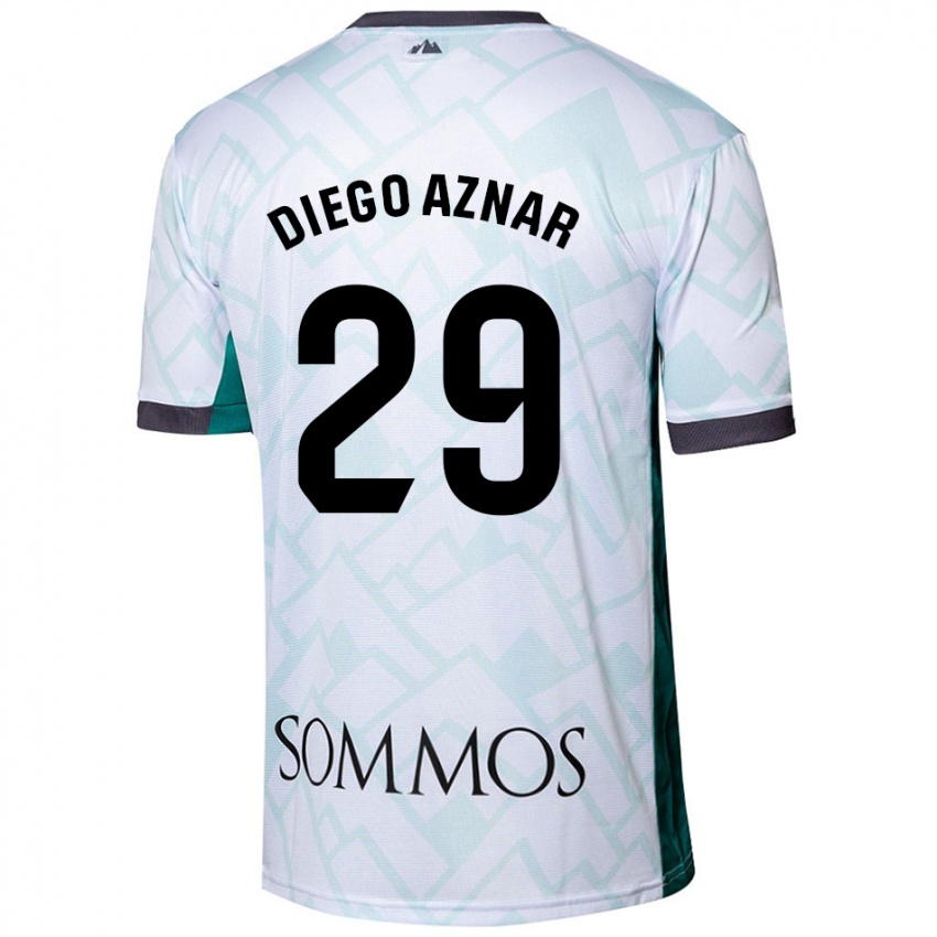 Bambino Maglia Diego Aznar #29 Bianco Verde Kit Gara Away 2024/25 Maglietta