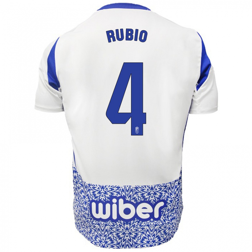 Bambino Maglia Miguel Rubio #4 Bianco Blu Kit Gara Away 2024/25 Maglietta