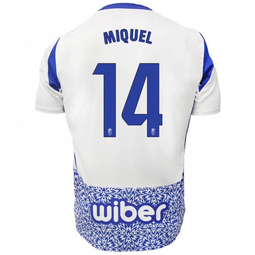 Bambino Maglia Ignasi Miquel #14 Bianco Blu Kit Gara Away 2024/25 Maglietta