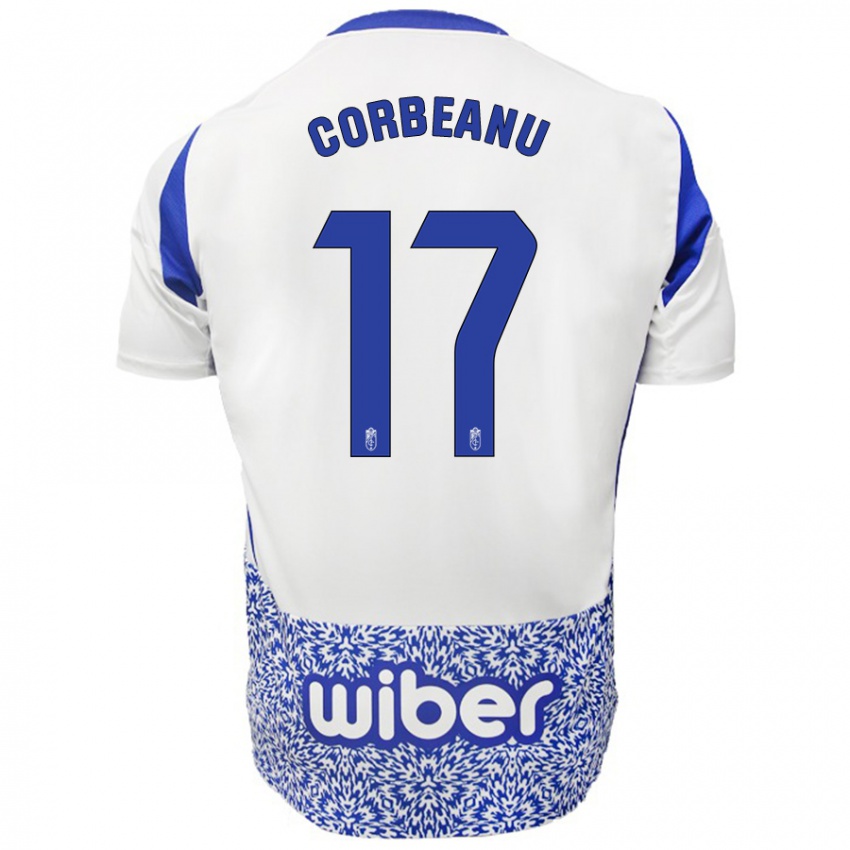 Bambino Maglia Theo Corbeanu #17 Bianco Blu Kit Gara Away 2024/25 Maglietta