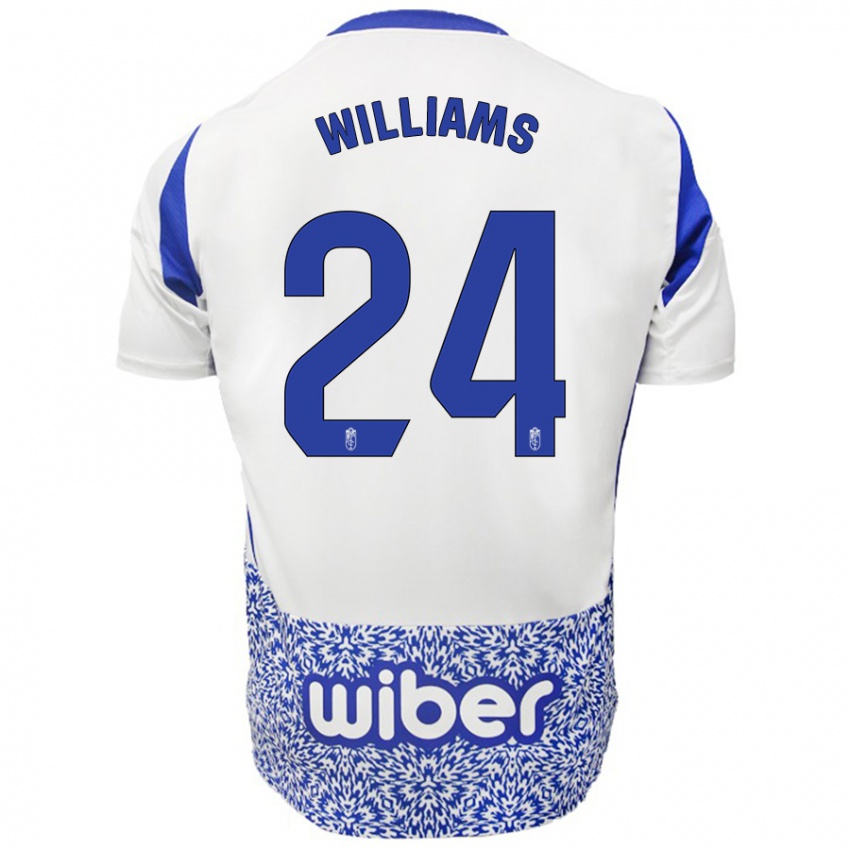 Bambino Maglia Loïc Williams #24 Bianco Blu Kit Gara Away 2024/25 Maglietta