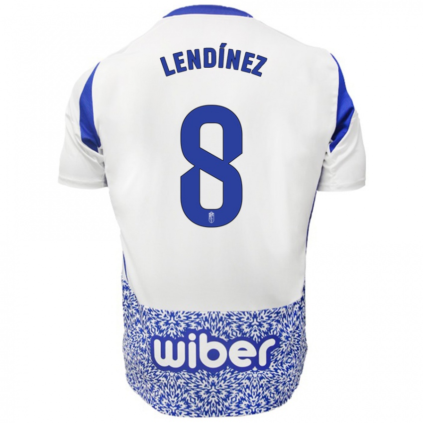 Bambino Maglia Juanma Lendínez #8 Bianco Blu Kit Gara Away 2024/25 Maglietta