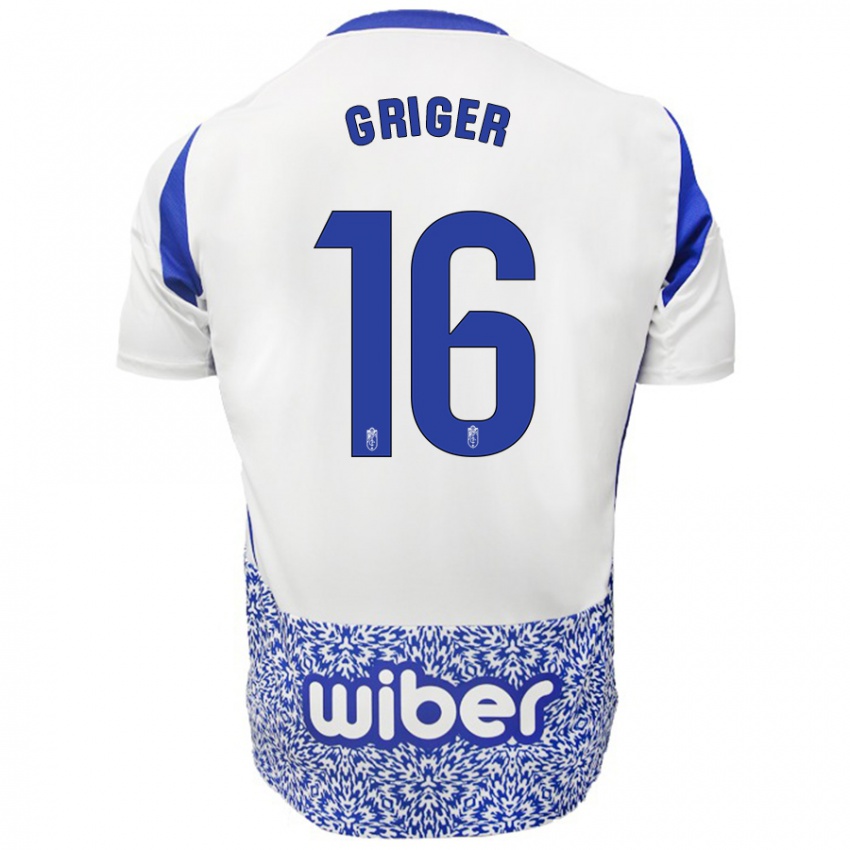 Bambino Maglia Adam Griger #16 Bianco Blu Kit Gara Away 2024/25 Maglietta