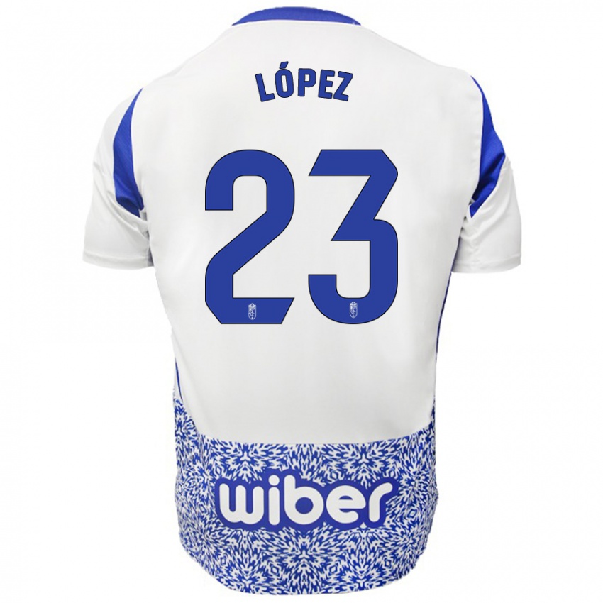 Bambino Maglia Diego López #23 Bianco Blu Kit Gara Away 2024/25 Maglietta