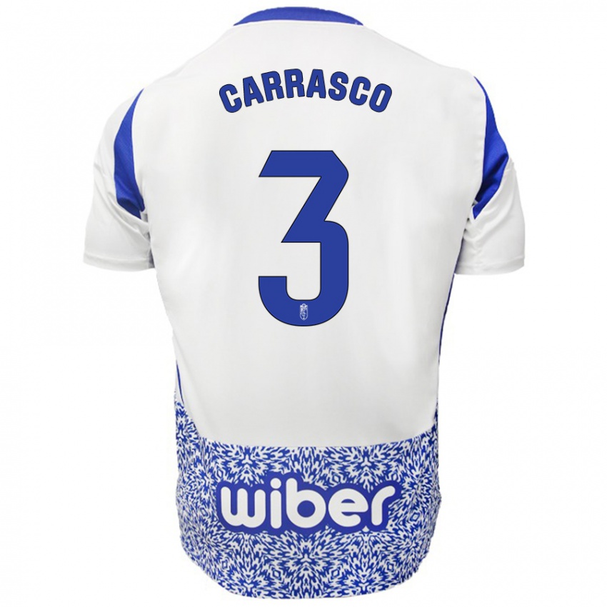 Bambino Maglia Marta Carrasco #3 Bianco Blu Kit Gara Away 2024/25 Maglietta