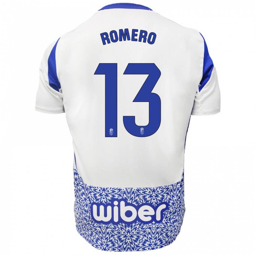 Bambino Maglia Andrea Romero #13 Bianco Blu Kit Gara Away 2024/25 Maglietta