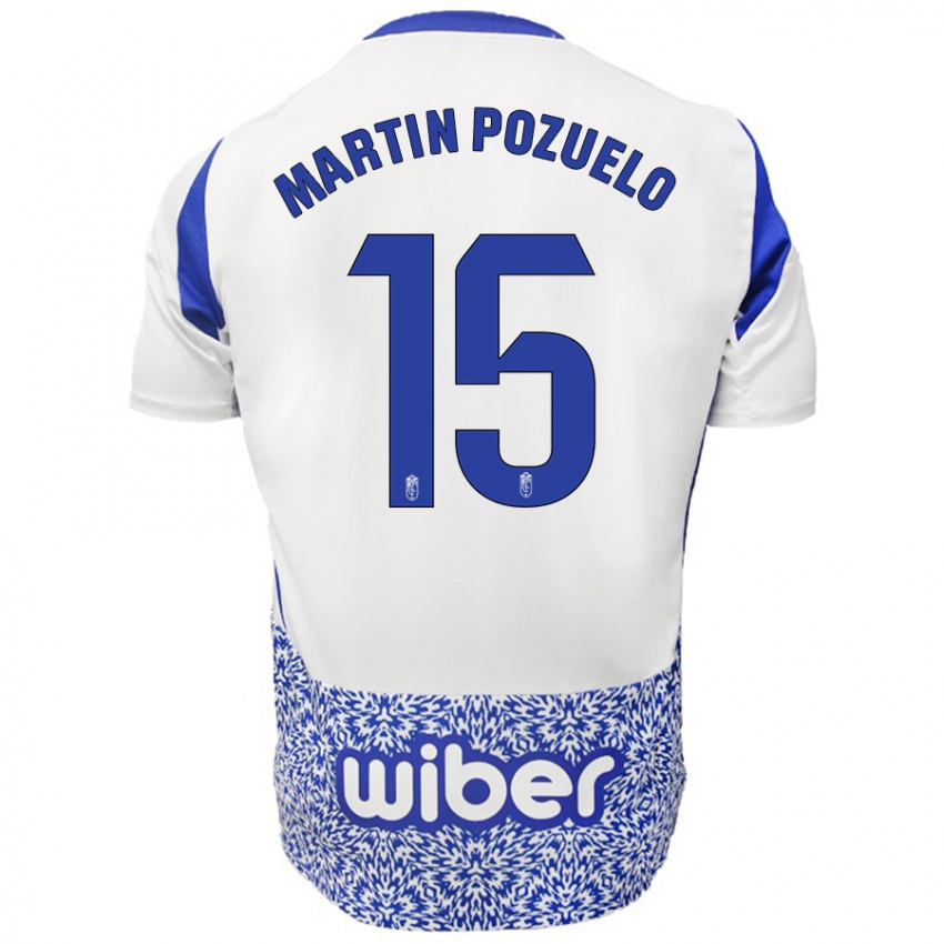 Bambino Maglia Esther Martin-Pozuelo #15 Bianco Blu Kit Gara Away 2024/25 Maglietta