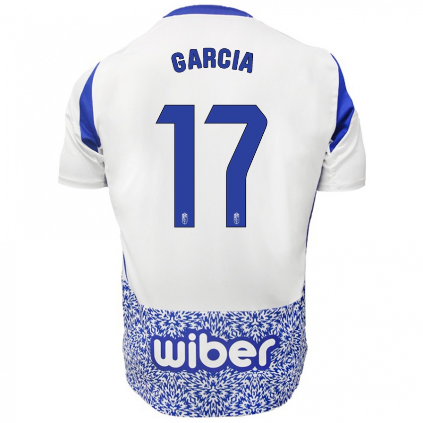 Bambino Maglia Naima García #17 Bianco Blu Kit Gara Away 2024/25 Maglietta