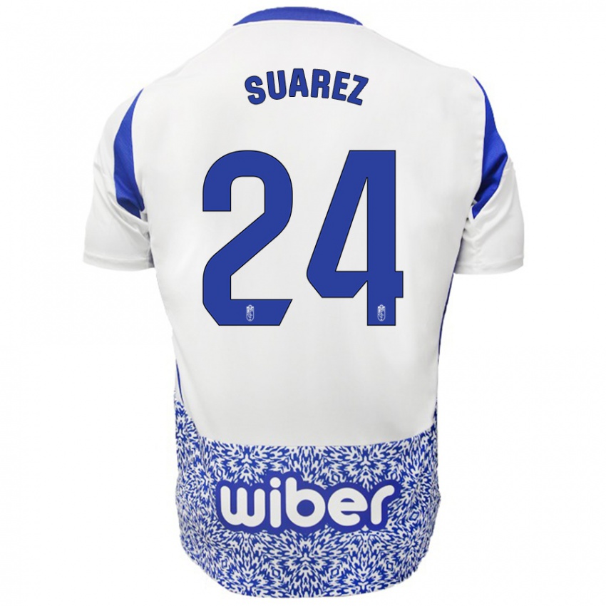 Bambino Maglia Carlota Suárez #24 Bianco Blu Kit Gara Away 2024/25 Maglietta