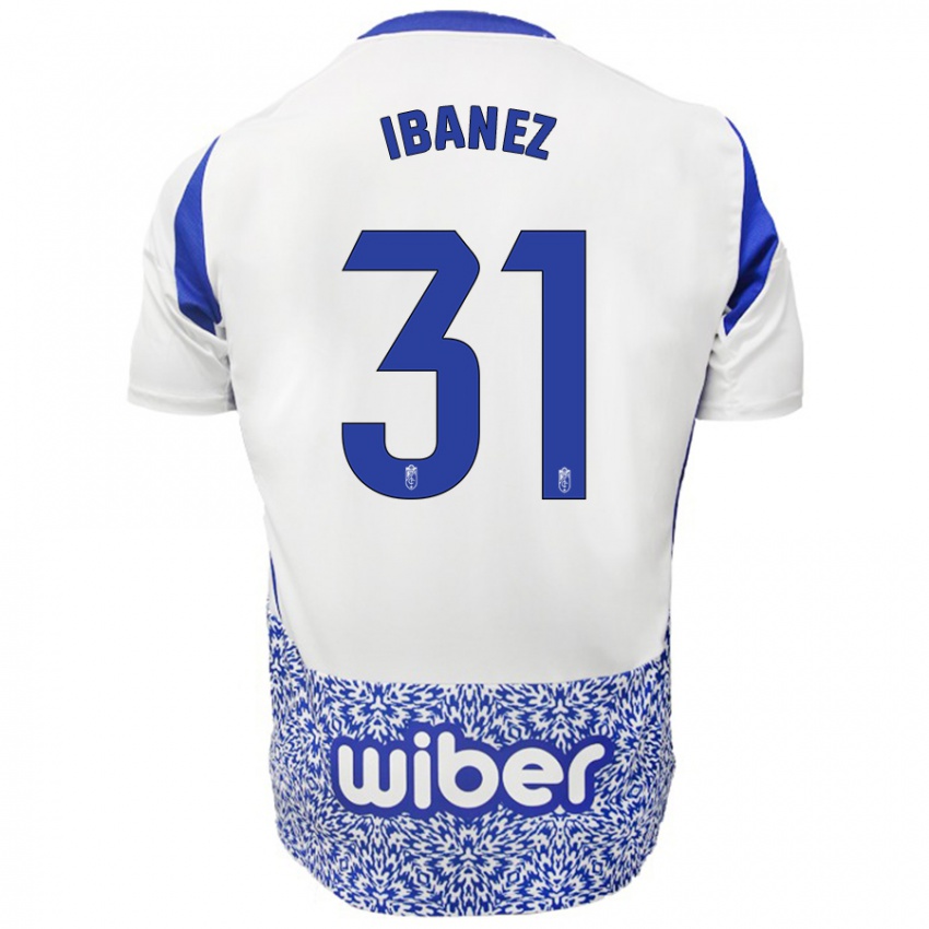 Bambino Maglia Alba Ibáñez #31 Bianco Blu Kit Gara Away 2024/25 Maglietta