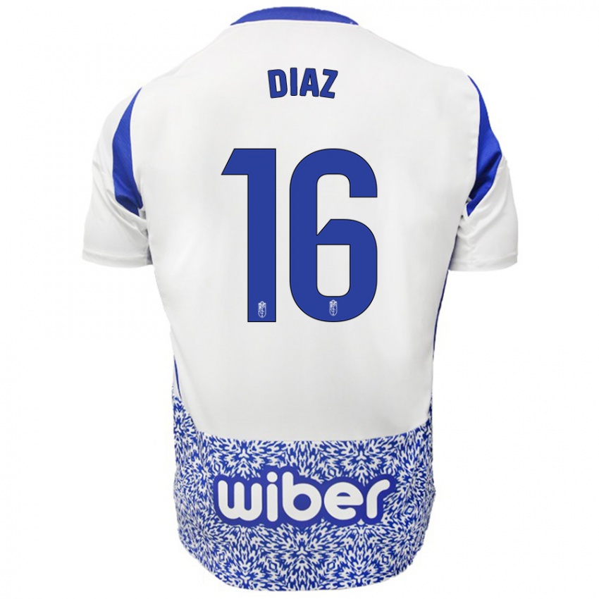 Bambino Maglia Víctor Díaz #16 Bianco Blu Kit Gara Away 2024/25 Maglietta