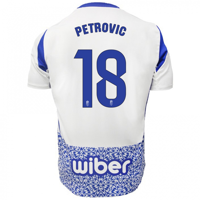 Bambino Maglia Njegos Petrovic #18 Bianco Blu Kit Gara Away 2024/25 Maglietta