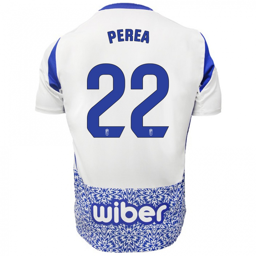 Bambino Maglia Alberto Perea #22 Bianco Blu Kit Gara Away 2024/25 Maglietta