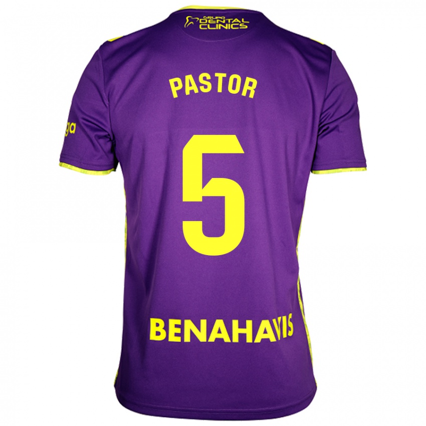 Bambino Maglia Álex Pastor #5 Viola Giallo Kit Gara Away 2024/25 Maglietta