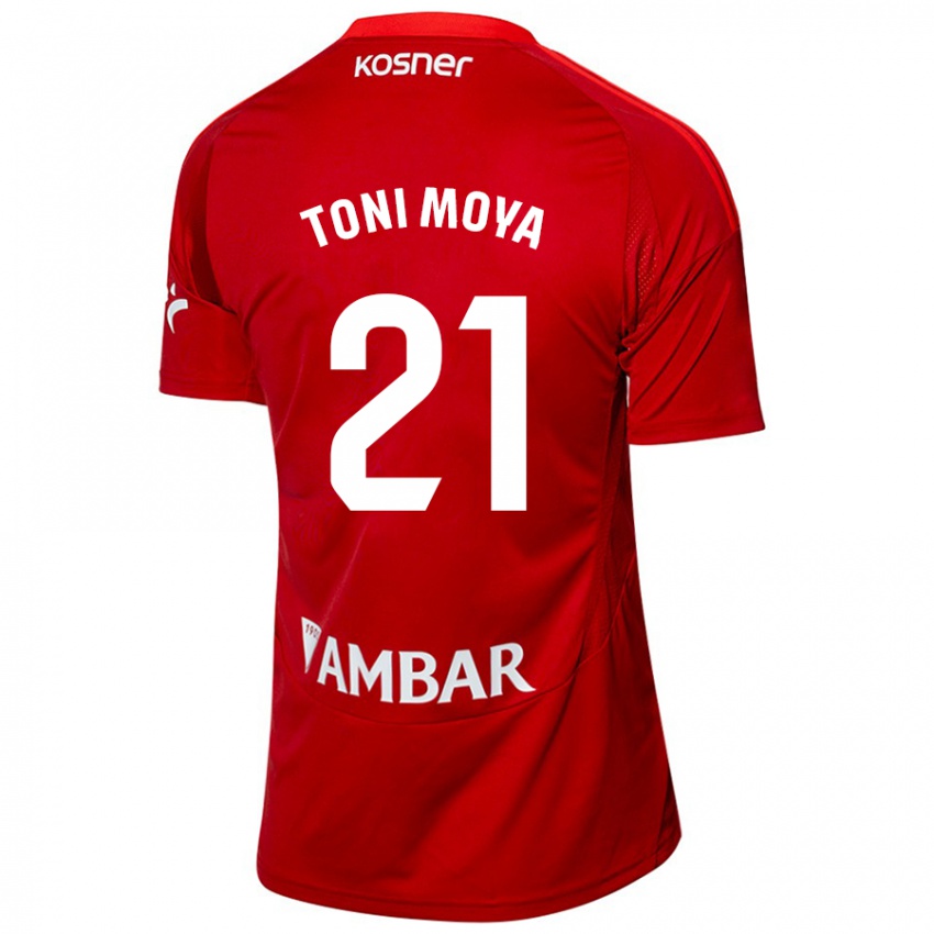 Bambino Maglia Toni Moya #21 Bianco Blu Kit Gara Away 2024/25 Maglietta