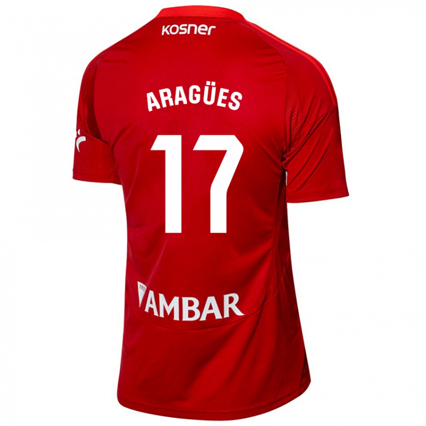 Bambino Maglia Chema Aragües #17 Bianco Blu Kit Gara Away 2024/25 Maglietta