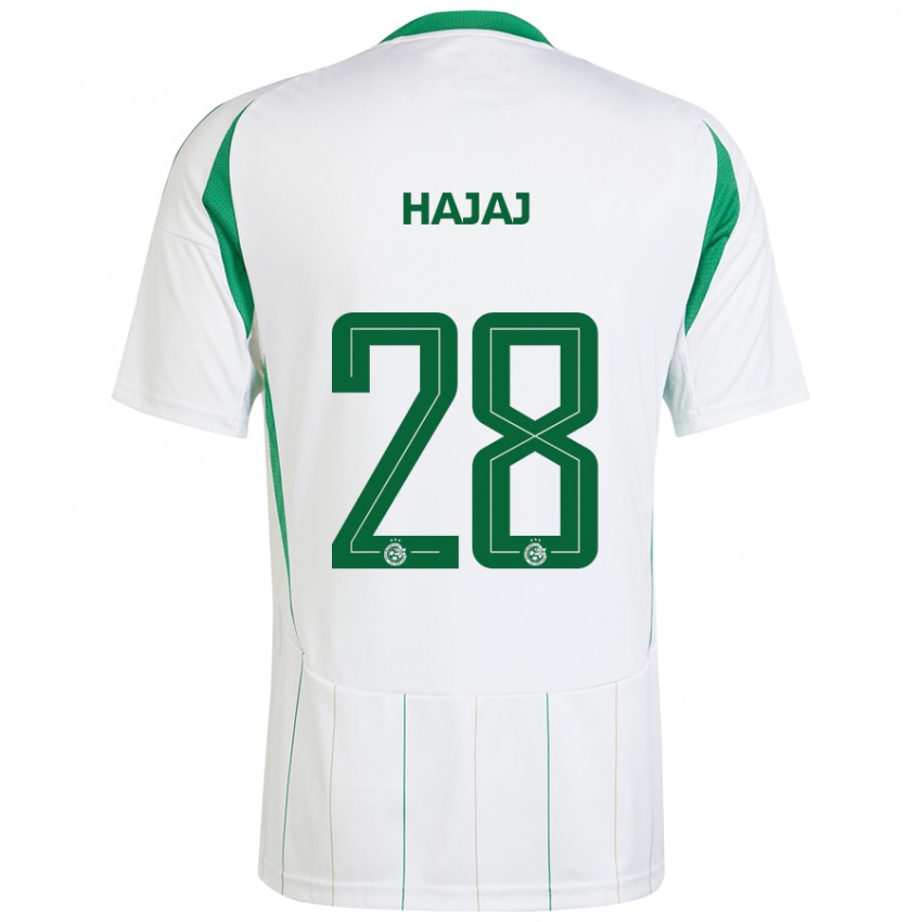 Bambino Maglia Ilay Hajaj #28 Bianco Verde Kit Gara Away 2024/25 Maglietta