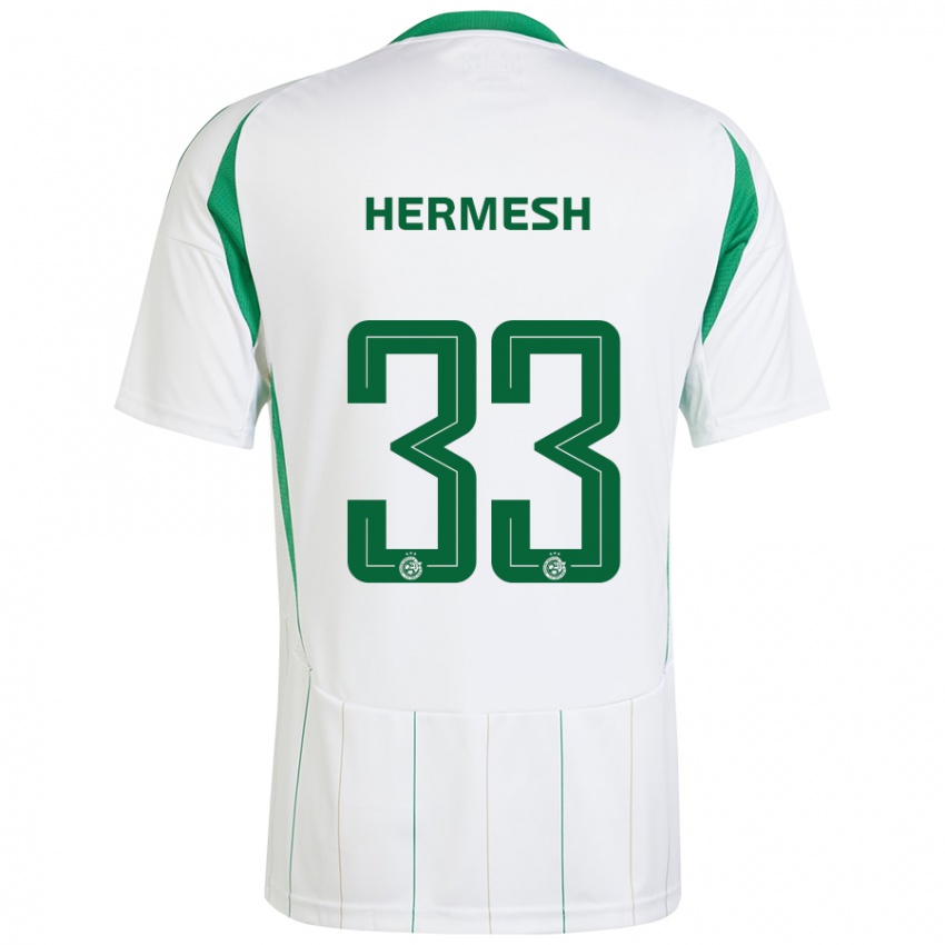 Bambino Maglia Liam Hermesh #33 Bianco Verde Kit Gara Away 2024/25 Maglietta