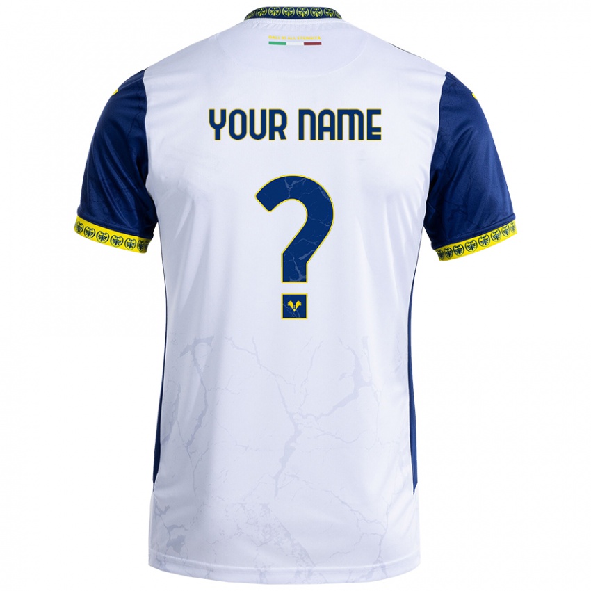 Bambino Maglia Il Tuo Nome #0 Bianco Blu Kit Gara Away 2024/25 Maglietta